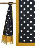 Yellow and Black Pochampally Ikat Cotton Handloom Dupatta with Square Buta Design - Global Threads