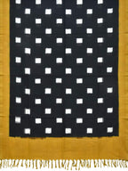 Yellow and Black Pochampally Ikat Cotton Handloom Dupatta with Square Buta Design - Global Threads