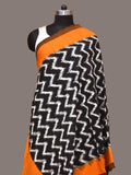 Yellow and Black Pochampally Ikat Cotton Handloom Dupatta with Zig-Zag Design - Global Threads