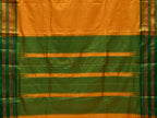 Yellow and Green Narayanpet Silk Handloom Plain Saree with Traditional Border Design No Blouse - Global Threads