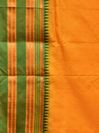 Yellow and Green Narayanpet Silk Handloom Plain Saree with Traditional Border Design No Blouse - Global Threads