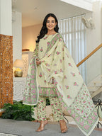 Yufta Yellow Cotton A Line Kurta Dupatta Set
