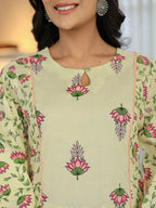 Yufta Yellow Cotton A Line Kurta Dupatta Set