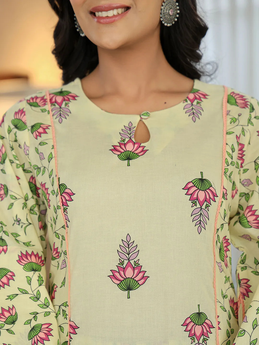Yufta Yellow Cotton A Line Kurta Dupatta Set