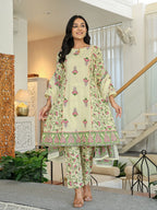 Yufta Yellow Cotton A Line Kurta Dupatta Set