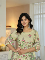 Yufta Yellow Cotton Kalidaar Kurta Dupatta Set