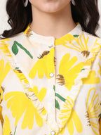 Yufta Yellow Cotton Mandarin Collar Shrit Style Top