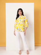 Yufta Yellow Cotton Mandarin Collar Shrit Style Top