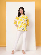 Yufta Yellow Cotton Mandarin Collar Shrit Style Top