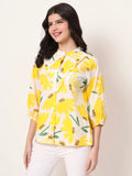 Yufta Yellow Cotton Mandarin Collar Shrit Style Top