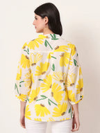 Yufta Yellow Cotton Shirt Collar Shrit Style Top