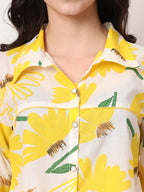 Yufta Yellow Cotton Shirt Collar Shrit Style Top