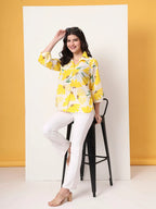 Yufta Yellow Cotton Shirt Collar Shrit Style Top