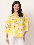 Yufta Yellow Cotton Shirt Collar Shrit Style Top