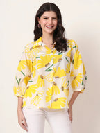 Yufta Yellow Cotton Shirt Collar Shrit Style Top