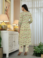 Yufta Yellow Cotton Straight Floral Print Kurta Dupatta Set