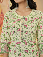 Yufta Yellow Cotton Straight Floral Print Kurta Dupatta Set