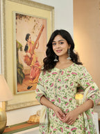 Yufta Yellow Cotton Straight Floral Print Kurta Dupatta Set