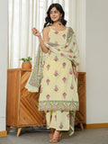 Yufta Yellow Cotton Straight Sleeveless Strappy Kurta Dupatta Set