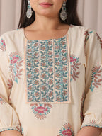 Yufta Yellow Floral Print Cotton Sequins Work Plus Size Kurta Set With Pant & Dupatta - Distacart