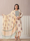 Yufta Yellow Floral Print Cotton Sequins Work Plus Size Kurta Set With Pant & Dupatta - Distacart