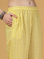 Yufta Yellow Floral Print Straight Kurta Trouser Dupatta Set - Distacart