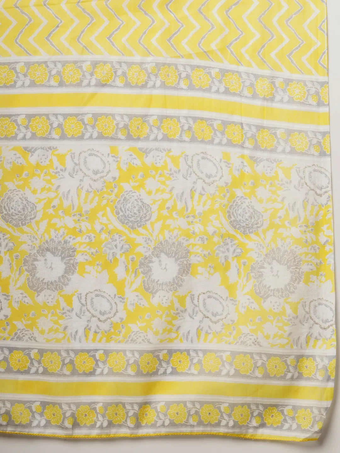 Yufta Yellow Floral Print Straight Kurta Trouser Dupatta Set - Distacart