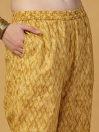 Yufta Yellow Floral Print Thread-Work Straight Kurta Trouser Dupatta Set - Distacart