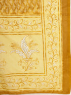 Yufta Yellow Floral Print Thread-Work Straight Kurta Trouser Dupatta Set - Distacart
