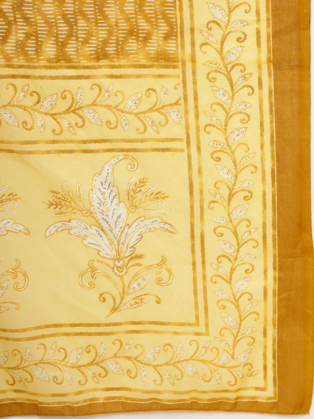 Yufta Yellow Floral Print Thread-Work Straight Kurta Trouser Dupatta Set - Distacart