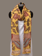 Yellow Kalamkari Hand Painted Cotton Handloom Dupatta with Lotus Flowers Design - Global Threads