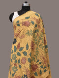 Yellow Kalamkari Hand Painted Cotton Silk Handloom Dupatta with Lotus and Birds Design - Global Threads