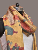 Yellow Kalamkari Hand Painted Kanchipuram Silk Handloom Dupatta with Painting Design - Global Threads