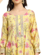 Yufta Yellow Printed Silk Embroidered Kurta Dupatta Set