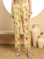 Yufta Yellow Printed Silk Embroidered Kurta Dupatta Set