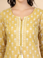 Yufta Yellow Pure Cotton Floral Lace Work Kurta Dupatta Pant Set - Distacart