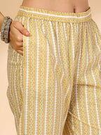 Yufta Yellow Pure Cotton Floral Lace Work Kurta Dupatta Pant Set - Distacart