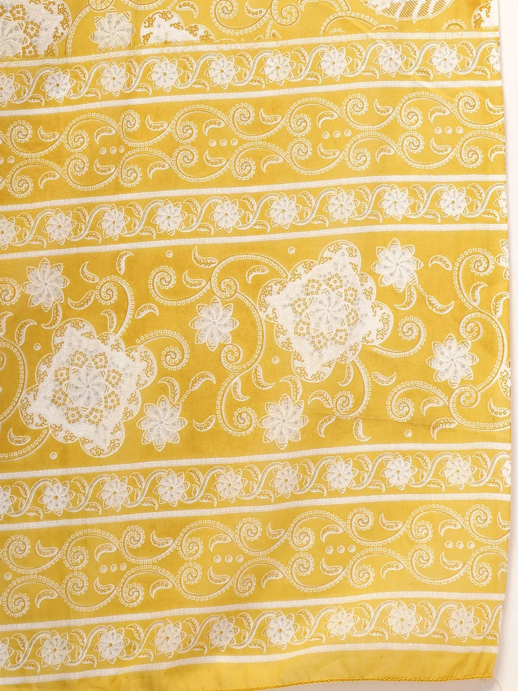 Yufta Yellow Pure Cotton Floral Lace Work Kurta Dupatta Pant Set - Distacart