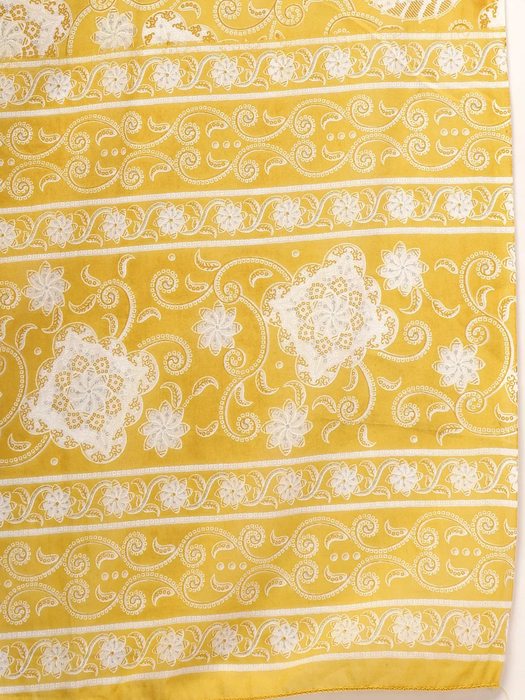 Yufta Yellow Pure Cotton Floral Lace Work Kurta Dupatta Pant Set - Distacart