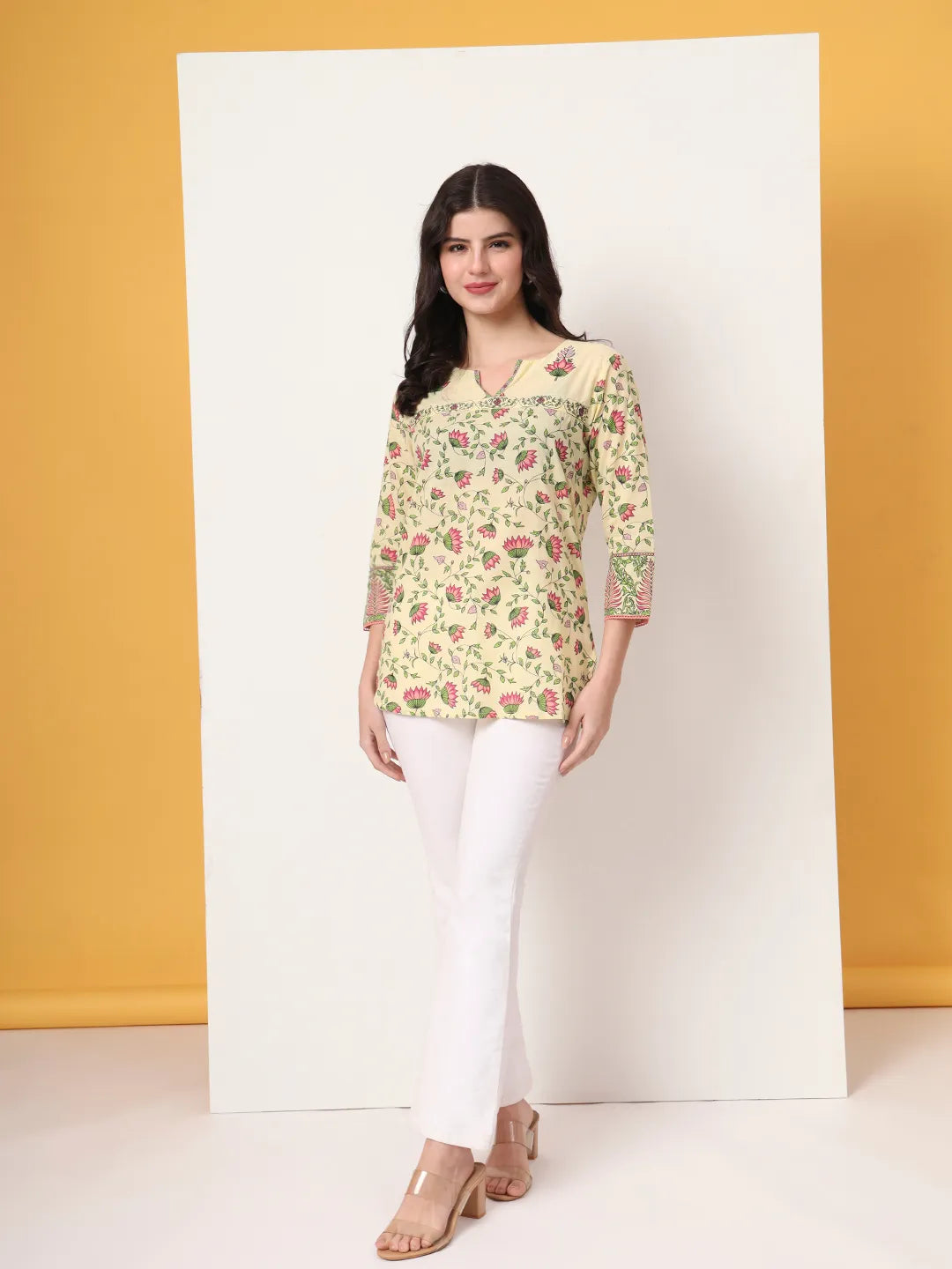 Yufta Yellow Pure Cotton Peplum Top