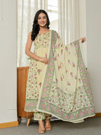 Yufta Yellow Pure Cotton Sleeveless Strappy Anarkali Kurta Dupatta Set