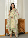 Yufta Yellow Pure Cotton Sleeveless Strappy Anarkali Kurta Dupatta Set