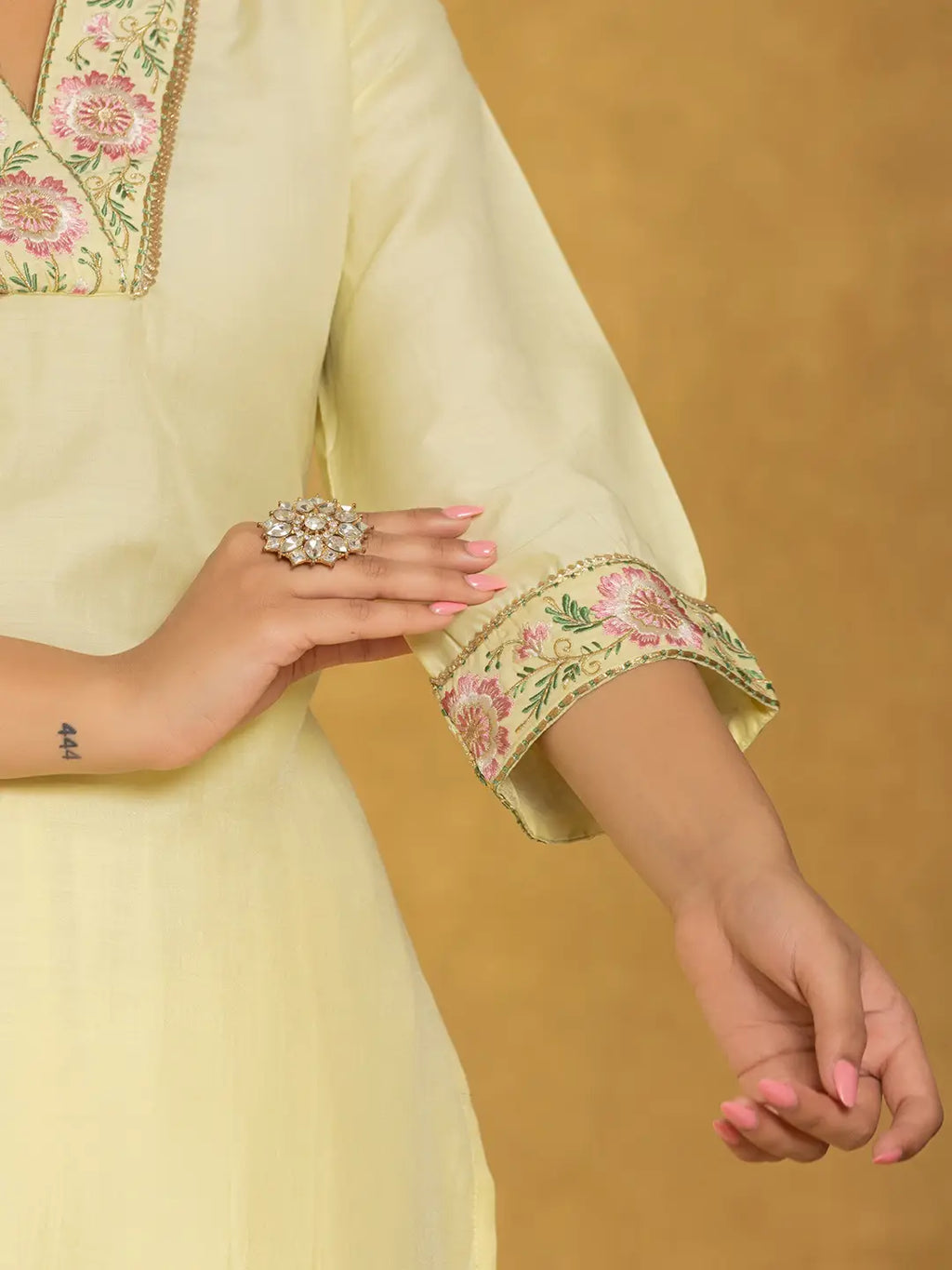 Yufta Yellow Silk Blend Pakistani Style Kurta Dupatta Set