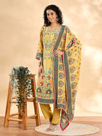 Yufta Yellow Silk Crepe Cutdana Work Straight Kurta Dupatta Pant Set - Distacart