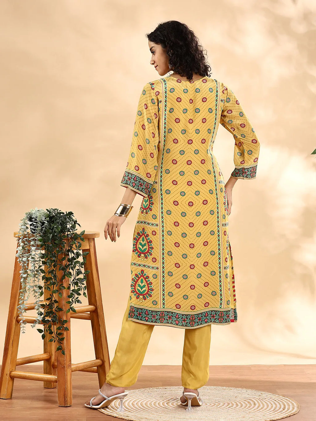 Yufta Yellow Silk Crepe Cutdana Work Straight Kurta Dupatta Pant Set - Distacart