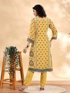 Yufta Yellow Silk Crepe Cutdana Work Straight Kurta Dupatta Pant Set - Distacart