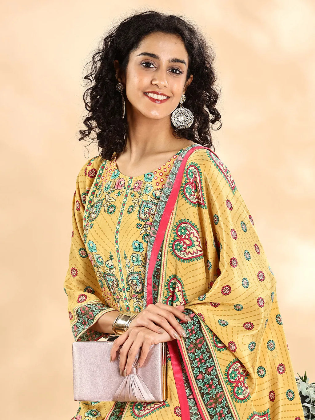 Yufta Yellow Silk Crepe Cutdana Work Straight Kurta Dupatta Pant Set - Distacart