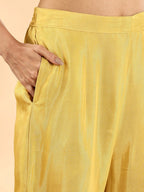 Yufta Yellow Silk Crepe Cutdana Work Straight Kurta Dupatta Pant Set - Distacart