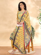 Yufta Yellow Silk Crepe Cutdana Work Straight Kurta Dupatta Pant Set - Distacart