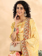 Yufta Yellow Silk Crepe Sequins Work Straight Kurta Dupatta Pant Set - Distacart